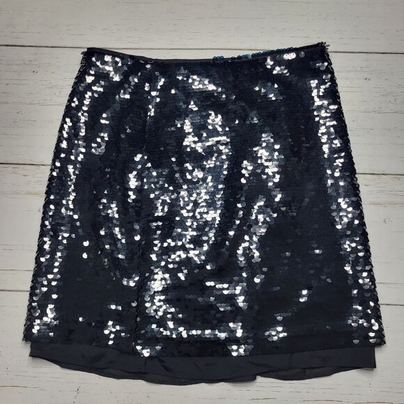 J. Crew Chiffon Lined Sequin Mini Skirt Black Shimmer Shine Party Medium 10 - Picture 1 of 6